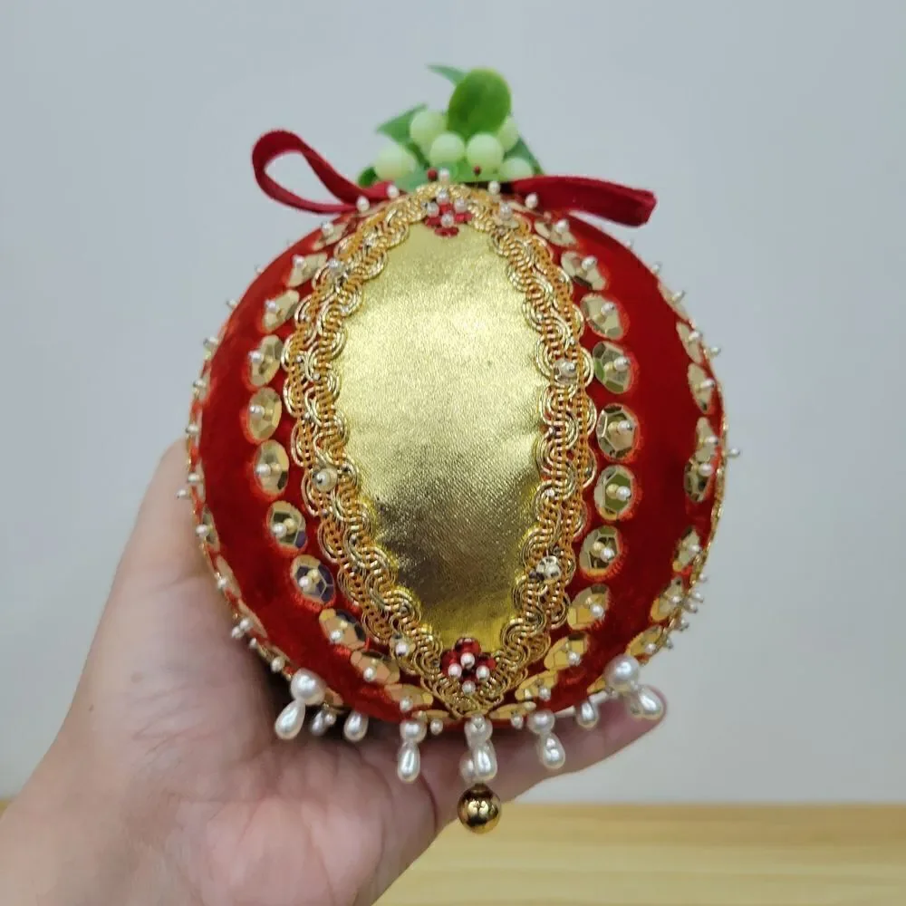 Elegant Vintage Red and Gold Pusg Pin Beaded Sequin MCM Extra Large Ornament